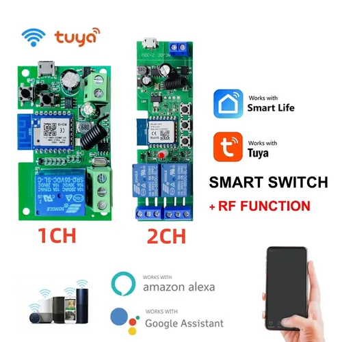 Interruptor inteligente Alexa Tuya Smart Home 1CH 2CH Wifi interruptor 220V 7-32V 85-250V USB 5V 10A módulo de relé inalámbrico interruptor Tuya