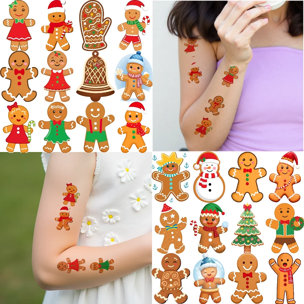 

54pcs Temporary Tattoo Gingerbread Figures Temporary Tattoo Stickers Christmas Cookies Cartoon For Adults Men