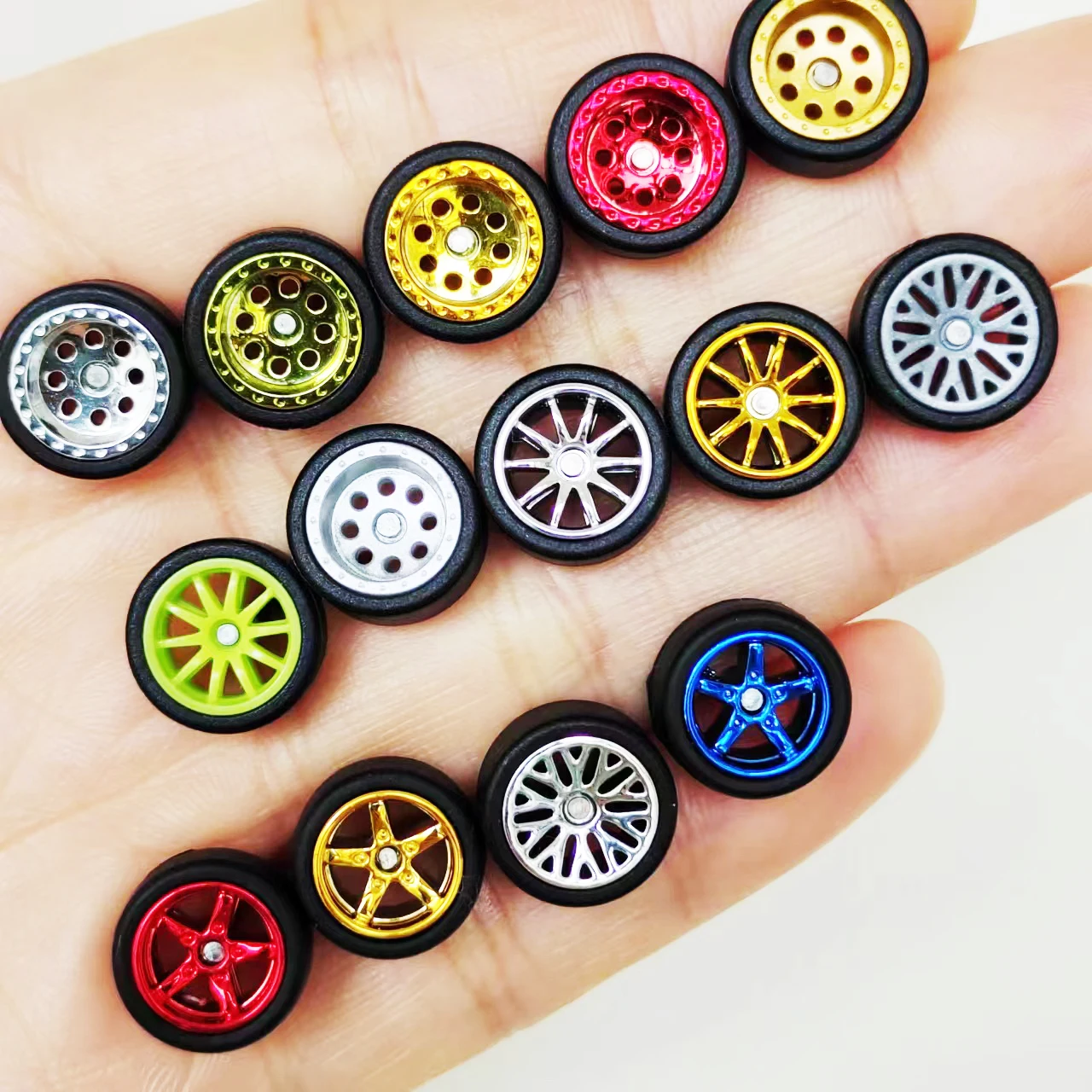 1Set 11.2mm 1/64 Alloy Car Wheels w Removable Smooth Tires MMS Series For Hot Wheel/Matchbox/Domeka 1:64 Diecast Model Cars