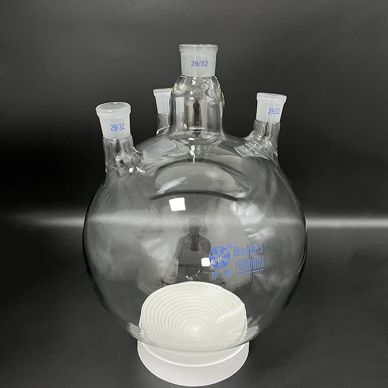 Four-necked flask straight shape,with four necks standard ground mouth,Capacity 10000mL,Middle joint 29/32,lateral joint 29/32