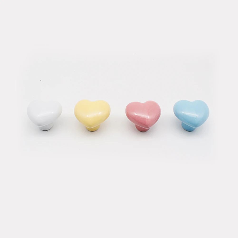 Lovely Decorative Children's Bedroom Ceramic Knobs Drawer Dresser Pulls Heart-shaped Knobs Bedroom Furniture Modern 1pc