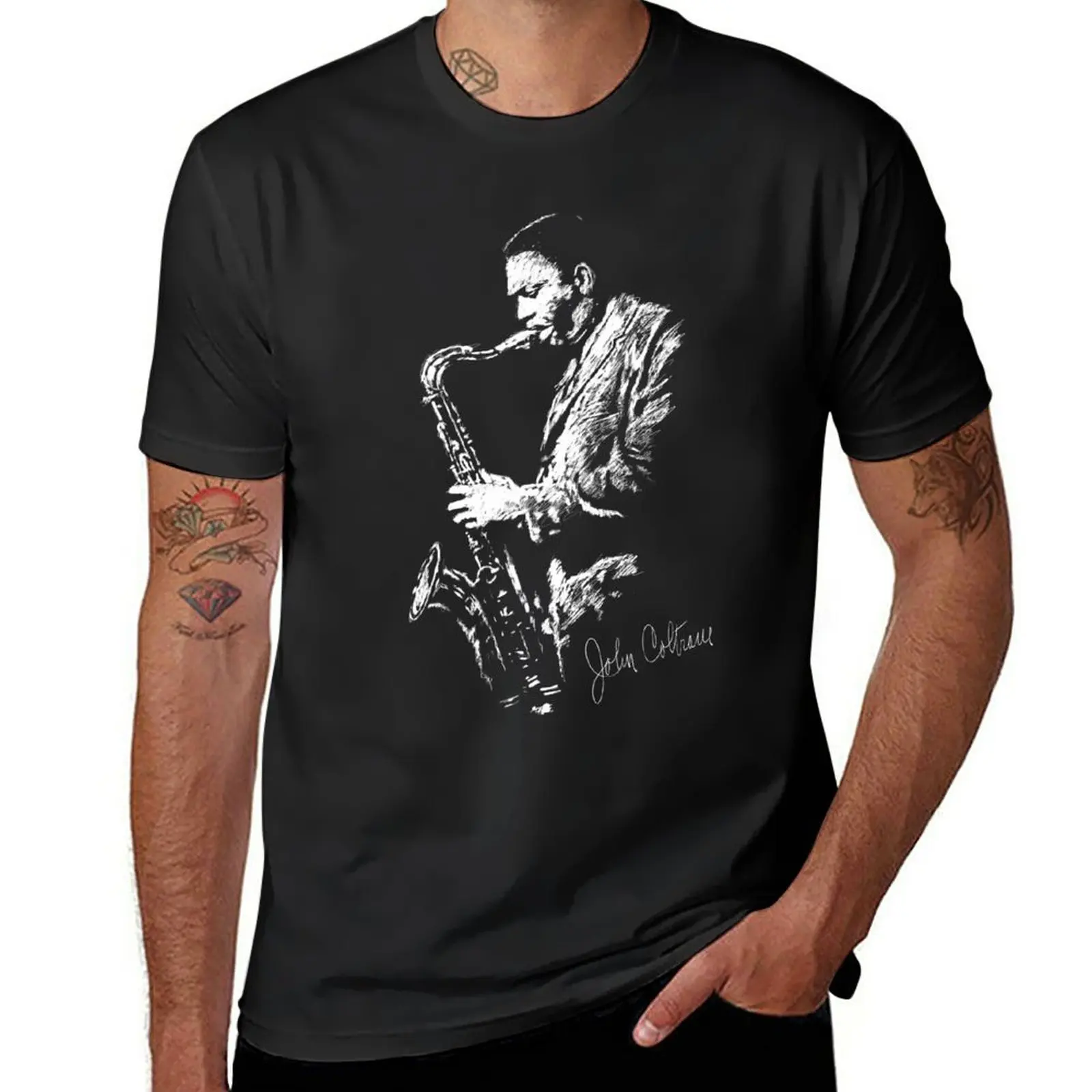 Drawing of John Coltrane T-Shirt sweat cute tops graphics oversized Men's cotton t-shirt