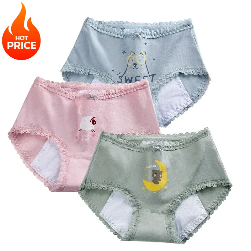 【Spots】Menstrual panties woman Leakproof Women Cotton Briefs Cartoon Underpants Women Physiological period underwear for monthly