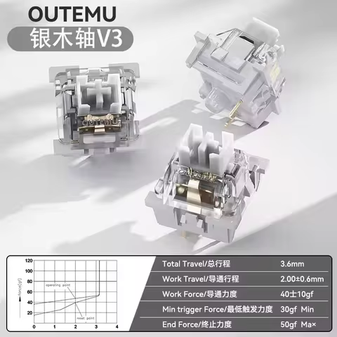 Outemu Silver Wood V3 Switch Linear 3 Pins Mahjong Sound Hot Swap For Custom Mechanical Gaming Keyboard Switches PC Accessories