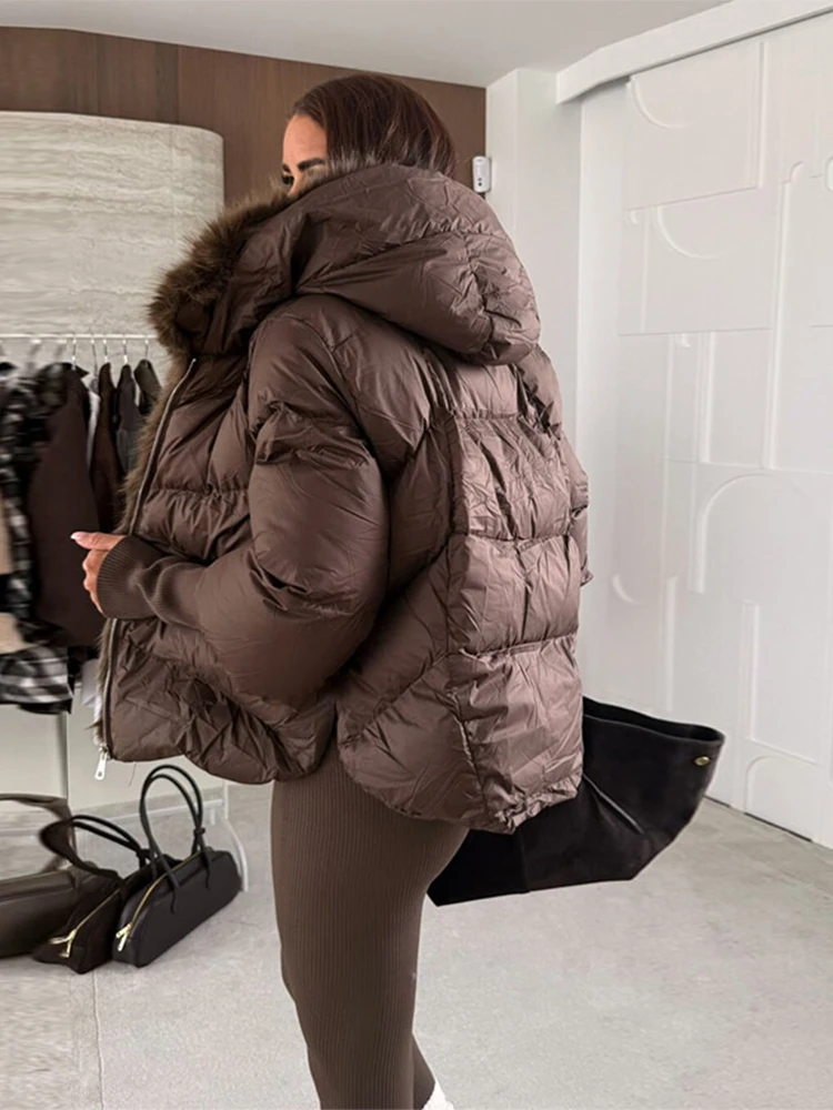 Women's Jackets Coat Hooded Fur Patchwork New Outwear Knitted Cuffs Zipper Female Fashion Elegant Solid Short Coat For Ladies