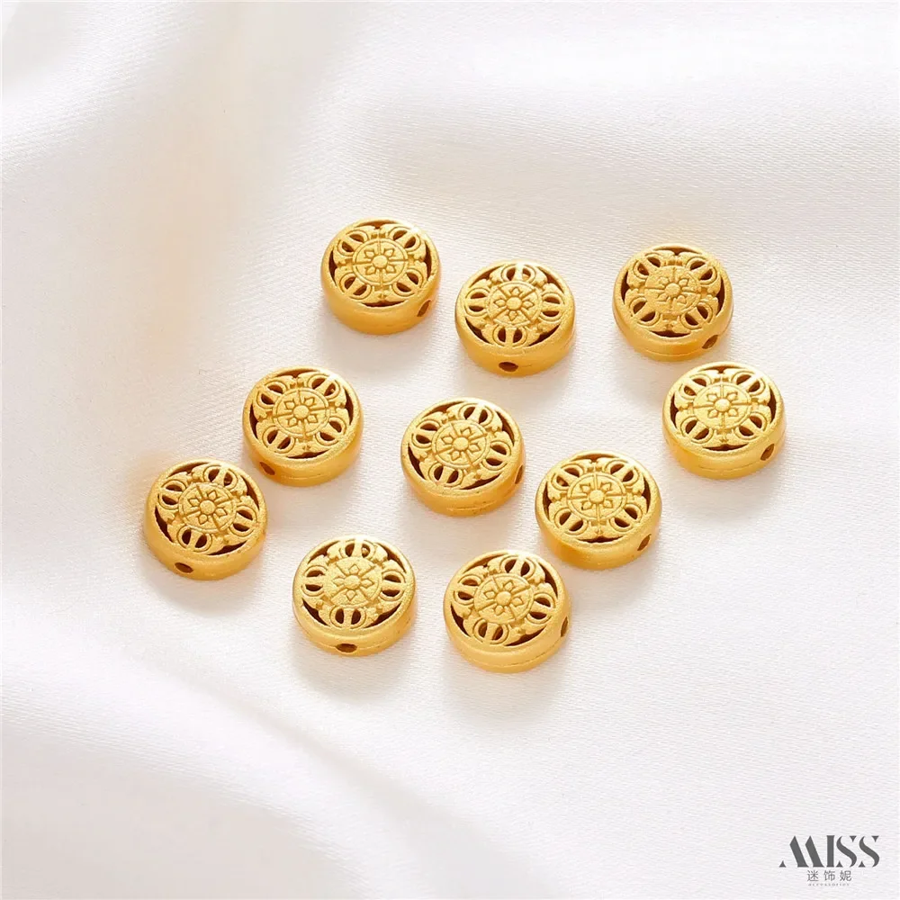 18K الذهب اللون جولة على الوجهين من خلال ثقب حبة التقسيم DIY اليدوية سوار قلادة مطرز سلسلة مجوهرات اكسسوارات