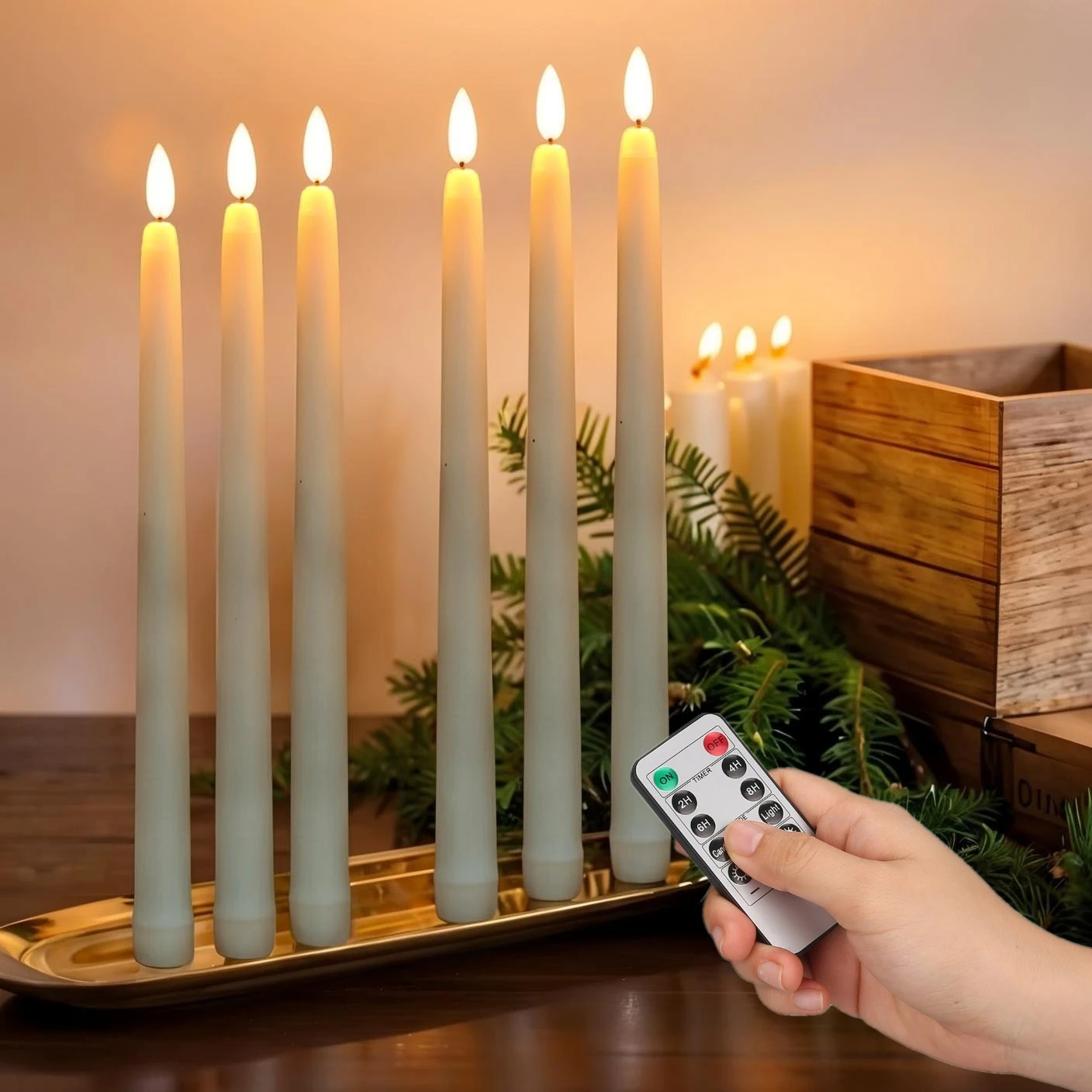 Led Flameless Taper Candles Flickering With 10-key Remote 11
