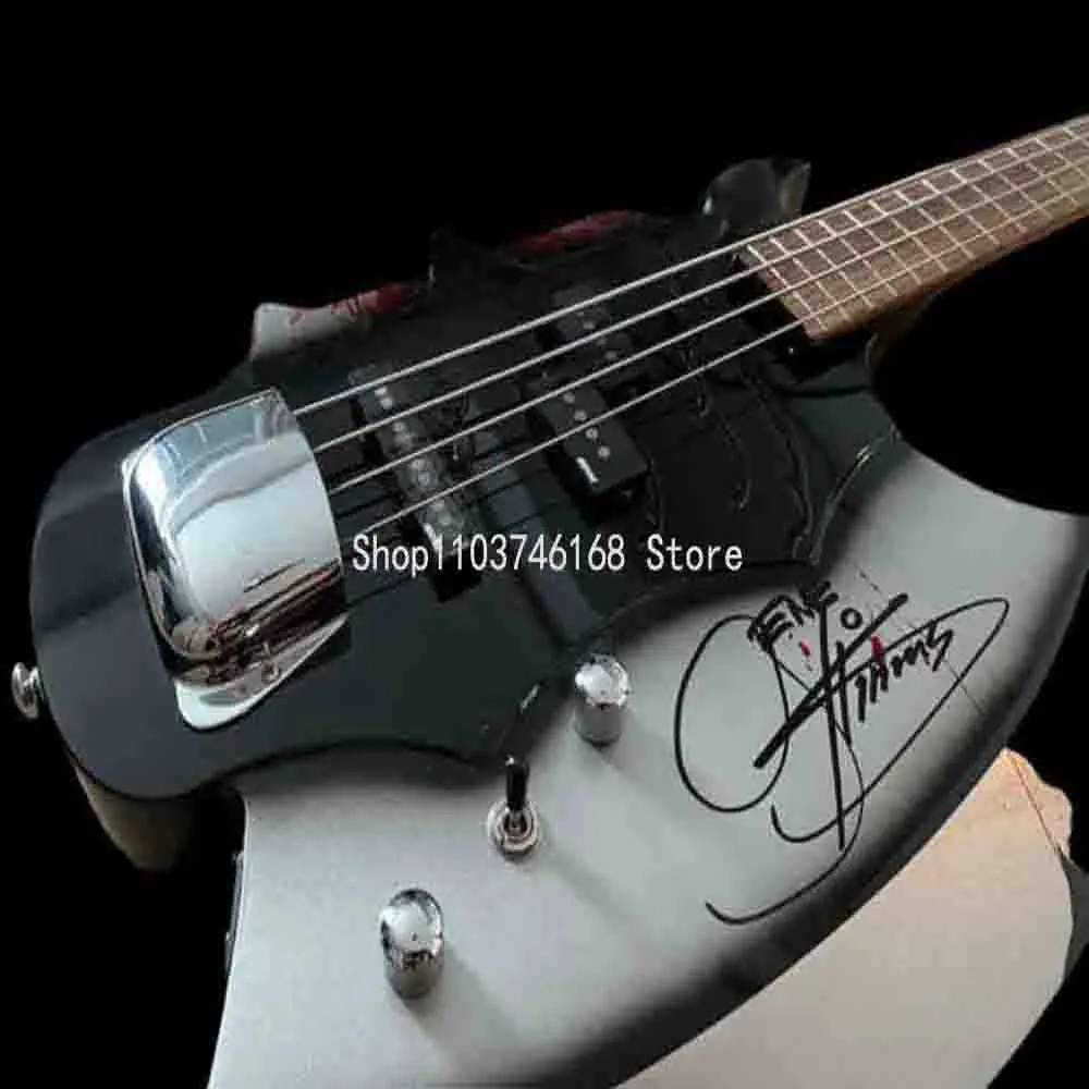 KISS Guitar - Gene Simmons  Signed  AXE electric bass black 4 strings Bass Guitar/Free shipping