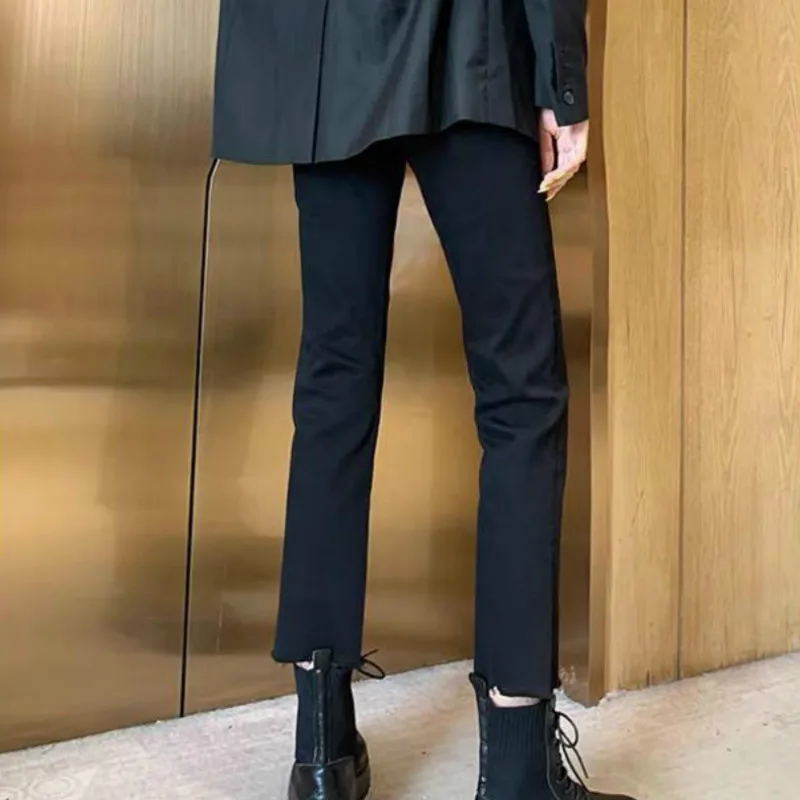 

Jeans Women Slim High Waist Solid Simple Ankle-length Leisure Streetwear Winter Straight Female Denim Korean Style Popular Young