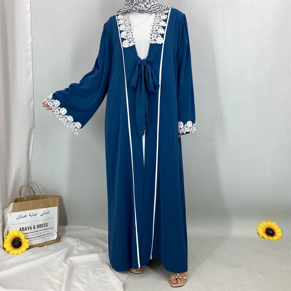 UNI Open Front Abaya Muslim Langarm Strickjacke Abayas Maxikleid Damenbekleidung Quaste Lace Out Kaftane Frauen Jilbabs