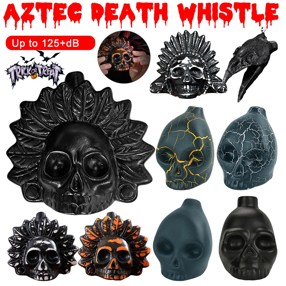 Authentic Aztec Death Whistle Loud Human Screaming Aztec Whistle Black Skull/Crows Creepy War Whistle for Halloween Prank Props