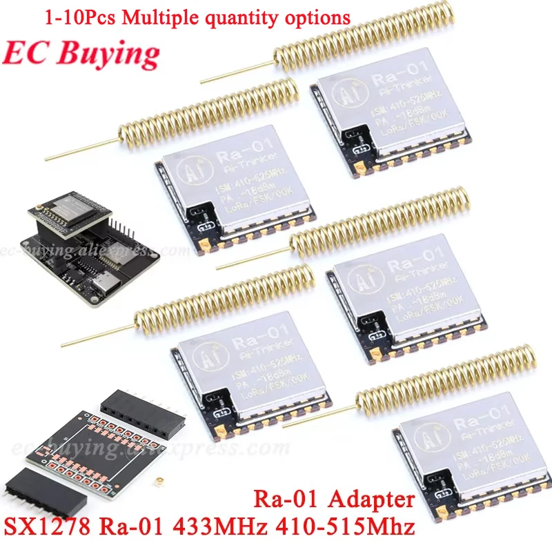 1-10 Buah Ra-01 SX1278 Modul Nirkabel Spektrum Penyebaran LoRa 433MHz 410-515Mhz Port Seri Nirkabel Antarmuka UART SPI Adaptor Ra01