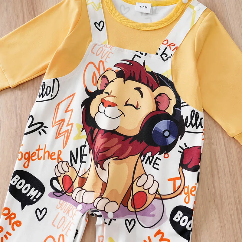 الوليد بيبي بوي ملابس طويلة الأكمام 0-18 أشهر قطعة واحدة الأقواس موضة البرتقال الأسد طباعة الطفل منامة الرضع بذلة غير رسمية #4