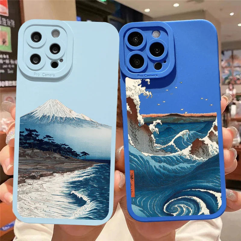 Ukiyoe Sea Wave Water Splash Phone Case For iPhone 14 13 12 11 Pro Max 14 Plus X XS XR 7 8 Plus SE 2020 Soft Silicone Back Cover