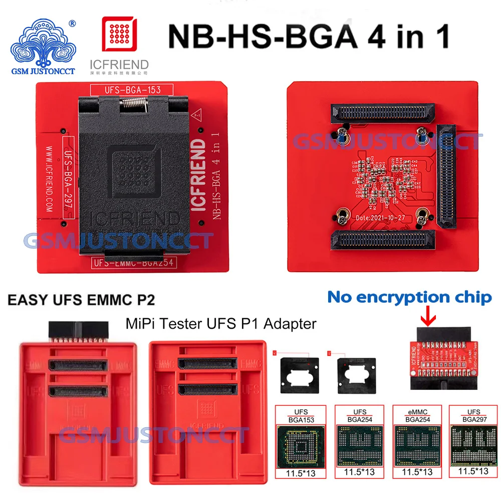 2025  ICFRIEND NB-HS-BGA 4 in 1 Socket Adapter ( No encryption chip ) Supports UFS 153, UFS EMMC-254, UFS 297 Socket Adapter