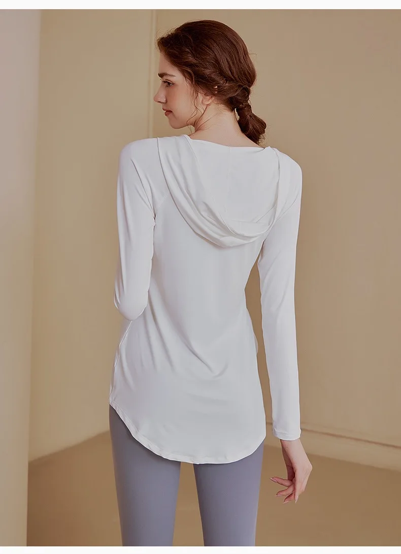 Yoga-Bekleidung Sport-Top Damen Lässiges Lockeres Oberteil, Langärmeliges Schnelltrocknendes Kapuzen-Lauf-Trainings-Fitness-Jacke – Detail 4