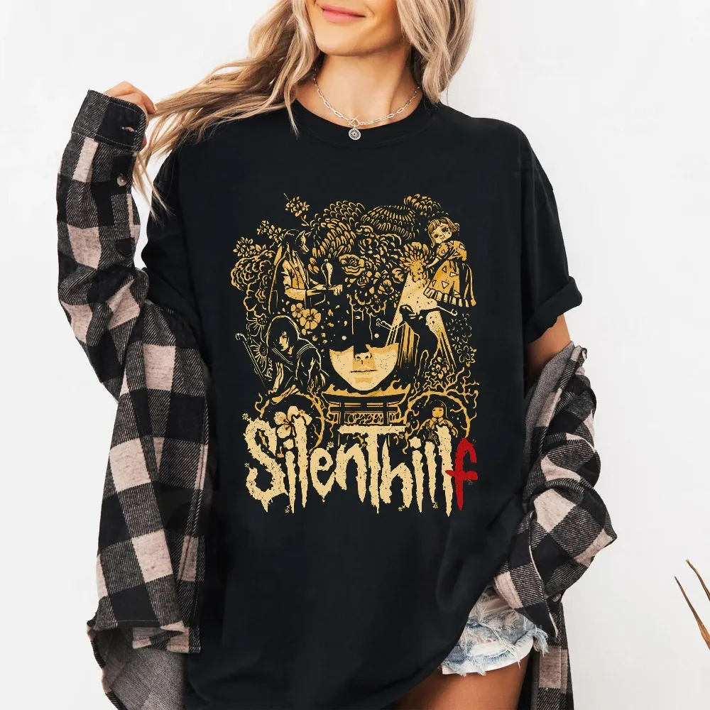 Silent Hill F Vintage Horror T-Shirt: Creepy Gamer Graphic Tee Streetwear Shirt Retro Vintage Tee Short Sleeve Men Women