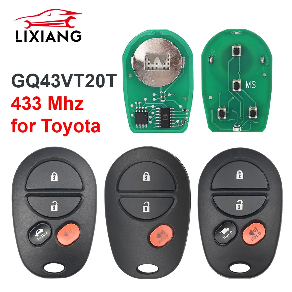 LIXIANG GQ43VT20T 433MHZ 3/4 Button Remote Car Key Fob for Toyota Sienna Tundra Sequoia Tacoma Camry Highlander Aurion 2004-2018