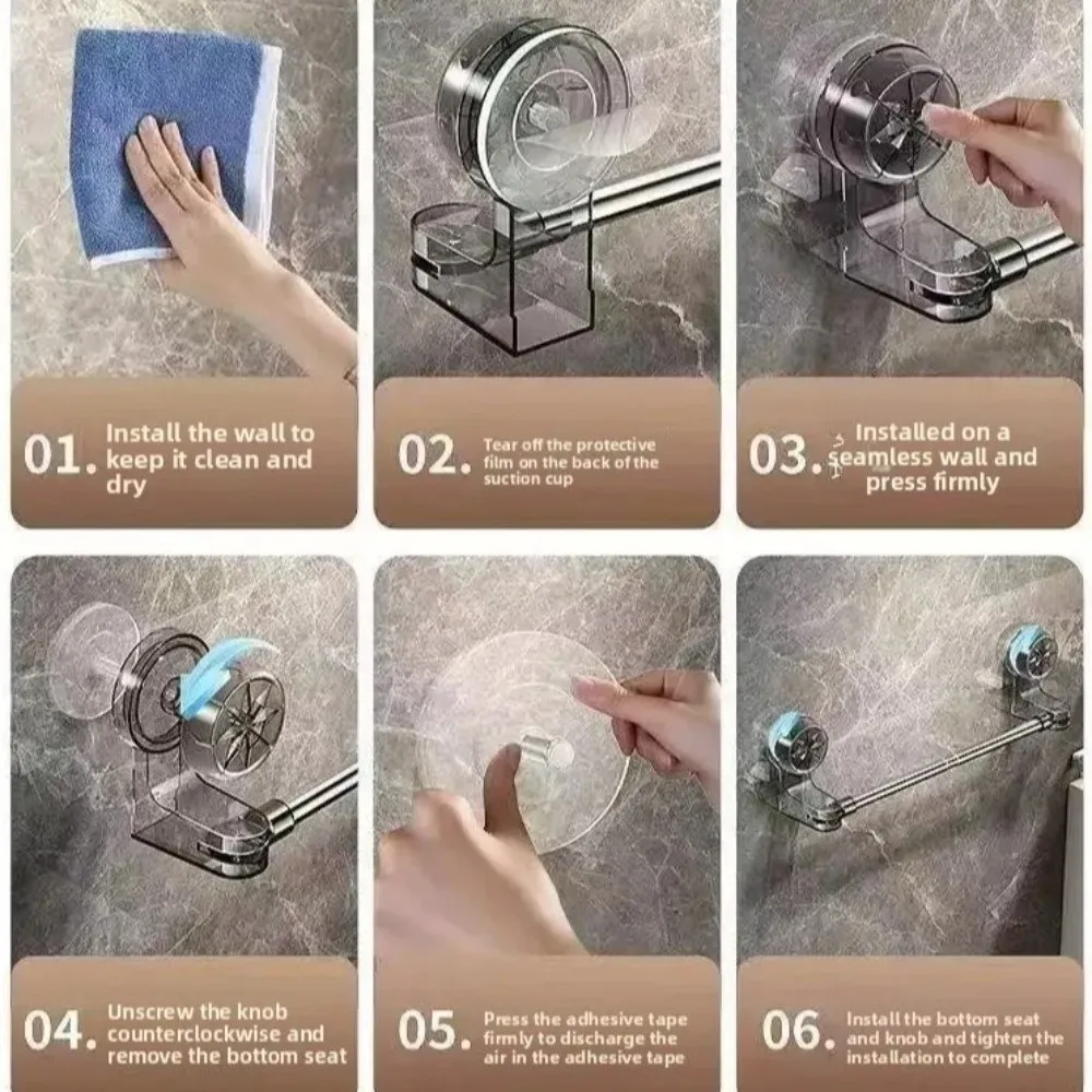 

New Suction Cup Towel Rack No Drilling Required Expandable Bath Holder Stainless Steel Wall Mounted Storage She