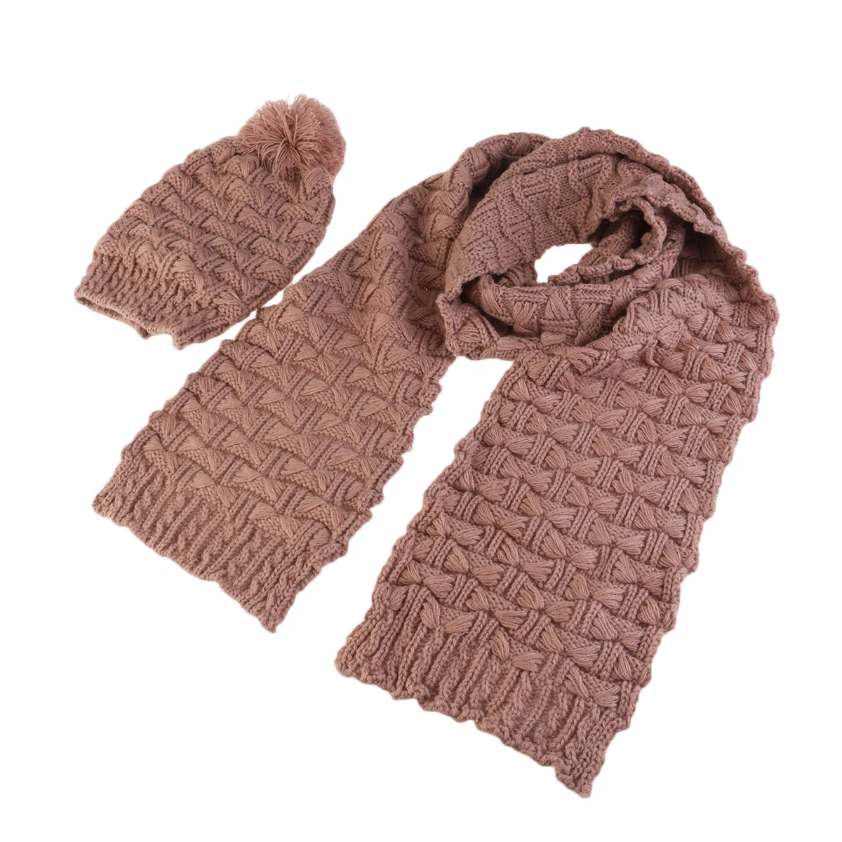 

Warm Set Red Rice Color Soft Knitted Cotton Women Winter Hat Scarf Set Yarn Knitted Winter Hat Scarf Combination
