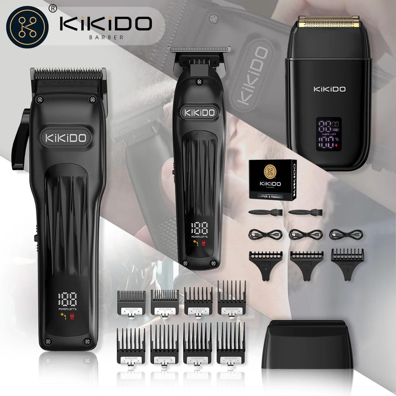 KIKIDO Professional Combo Cordless Hair Clipper Rechargeable Hair Trimmer 8500 RPM Foil Electric Shaver Haircut Machine for Men