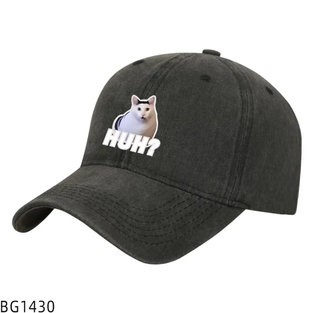 

2025 "Confused Cat Emoji Cartoon HUH Couple Outdoor Duck Tongue Baseball Hat Casual Men and Women Aged and Washed Trend