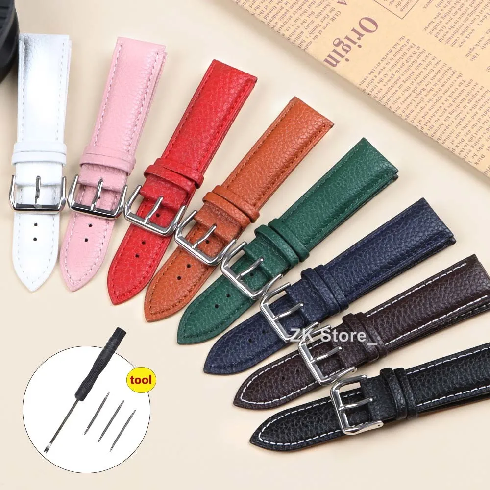 12/14/1618/19/20/21/22mm PU Leather Watch Straps Lychee Pattern Replacement Watchbands for Men Women Universal Bracelet Belts