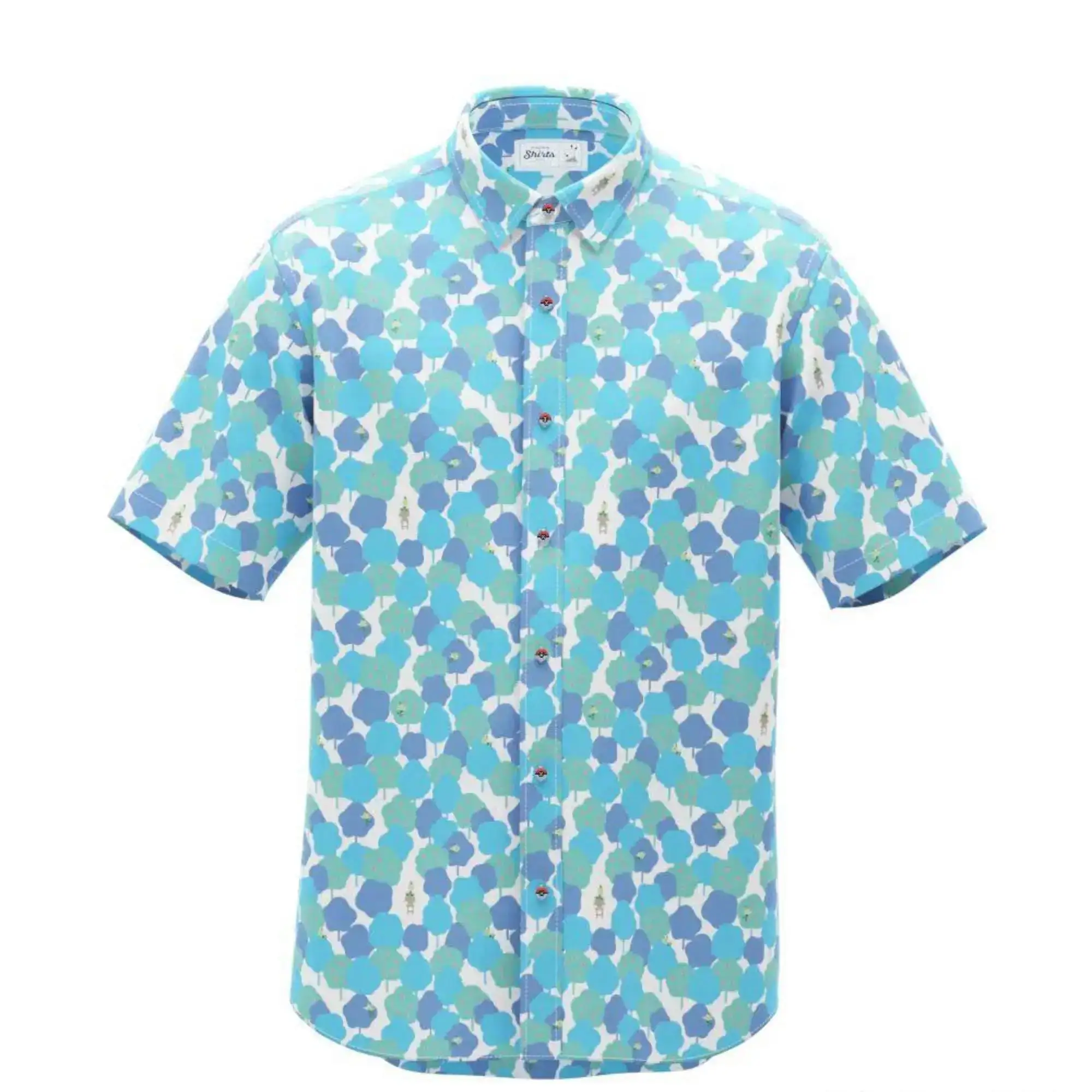 Blue Pokemon Shirt Button Hawaiian Summer Casual Holiday Short-sleeve 3D Printed Mens Beach Fashion Lapel Colorful Tops