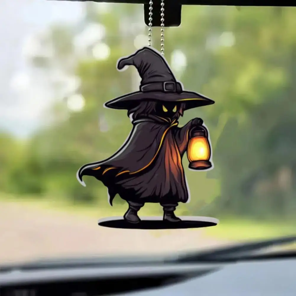 Rearview Mirror Accessory Car Pendant Spooky Halloween Car Rearview Mirror Charm Keychain Set Cartoon Bat Cat Ghost for Backpack