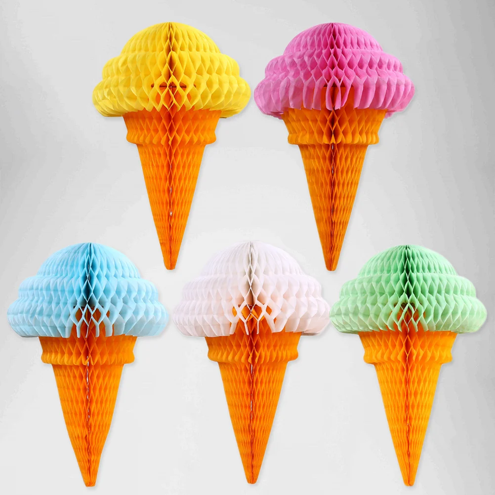 

5pcs Party Hanging Ice Cream Tissue Paper Honeycomb Ball Decoration for Wedding Birthday Festival Carnivals Gatherings (Random