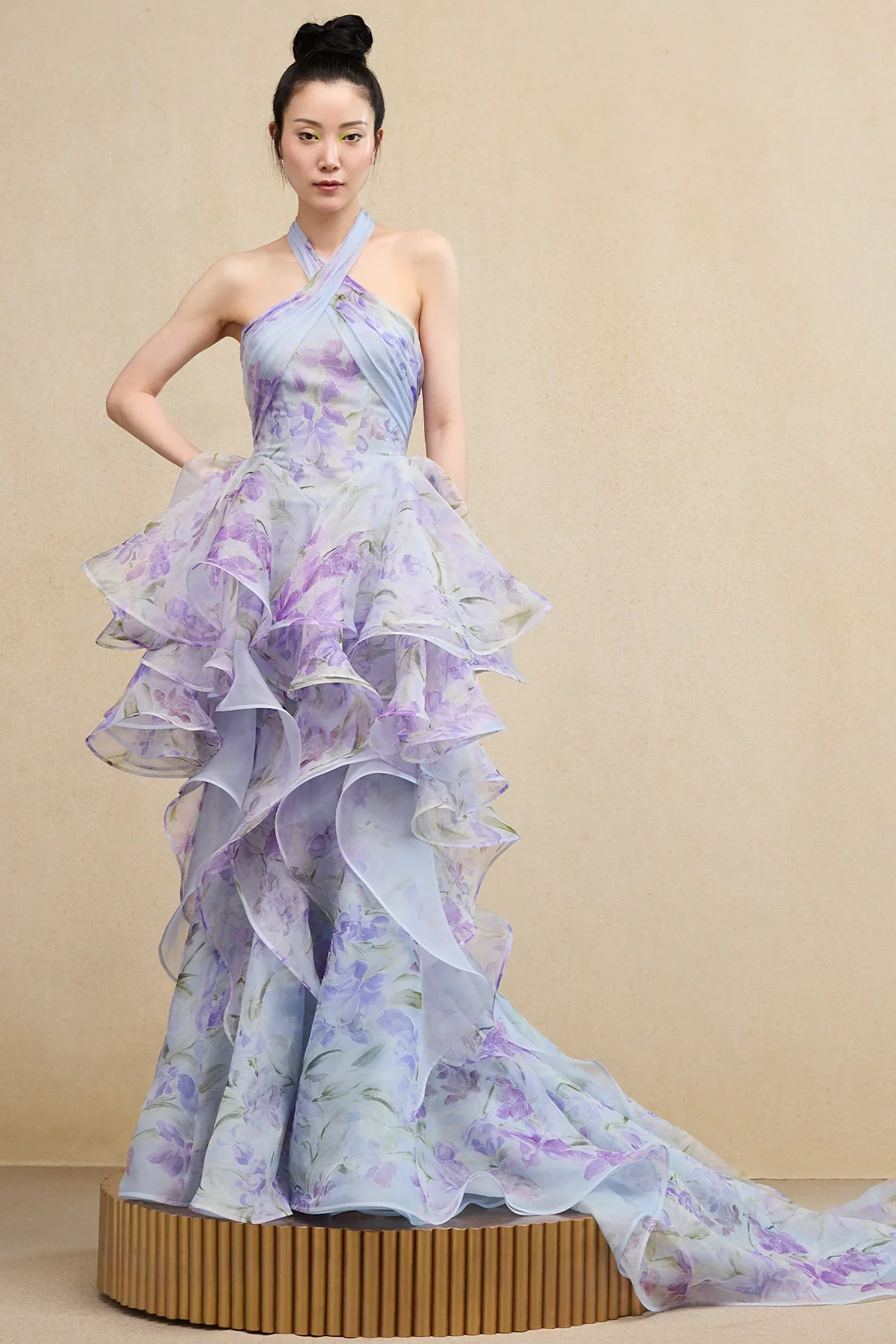 

Индивидуальное 2026 новое модное и сексуальное бальное платье с открытой спиной и воротником-стойкой на шее, шифоновое плиссированное вечернее бальное платье с принтом