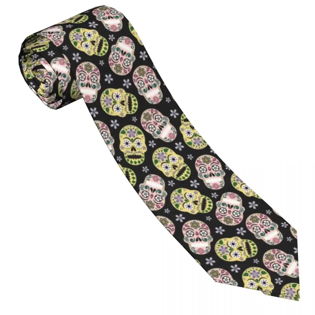 Classic Tie Men Neckties for Wedding Party Business Adult Neck Tie Casual Gothic Pastel Sugar Skull With Flower Tie