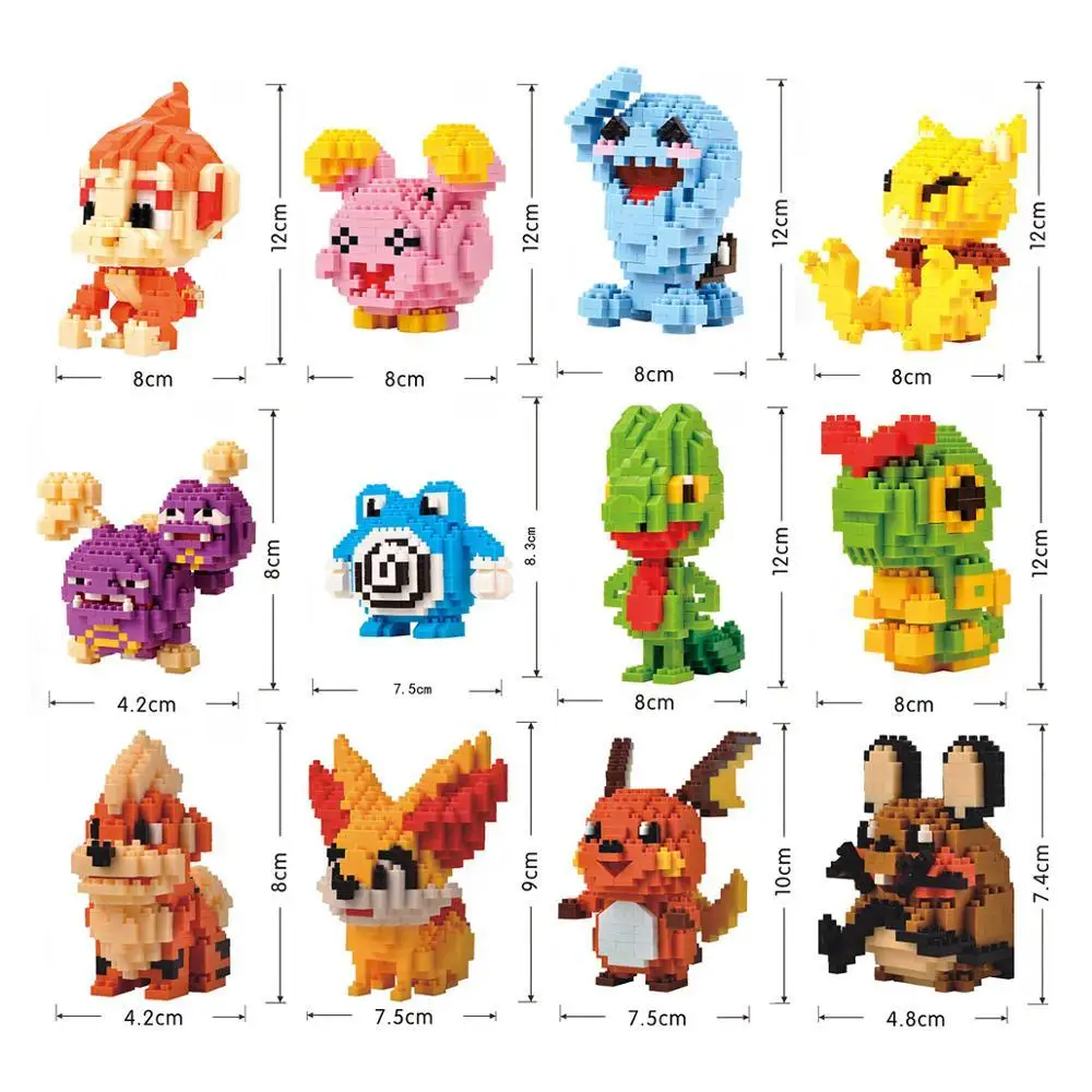 8 PCS/Set Building Blocks Assembly Anime Picachu Charizard Blastoise Bulbasaur Gengar Bricks Figures Toy for Kid Gift