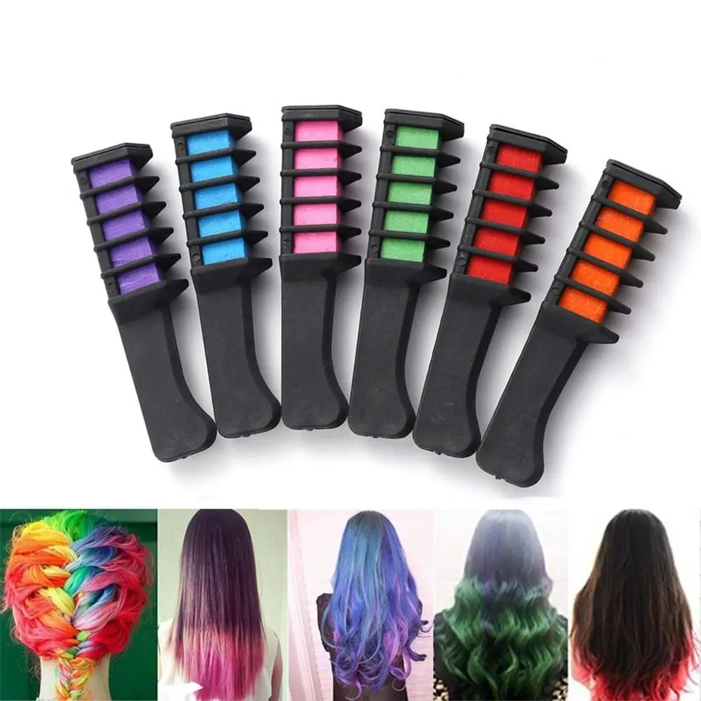 

Washable Hair Chalk Comb Highlight Stripe Color Disposable Temporary Hair Dye Marker Mini 6 Colors Hair Color Dye Women Girls