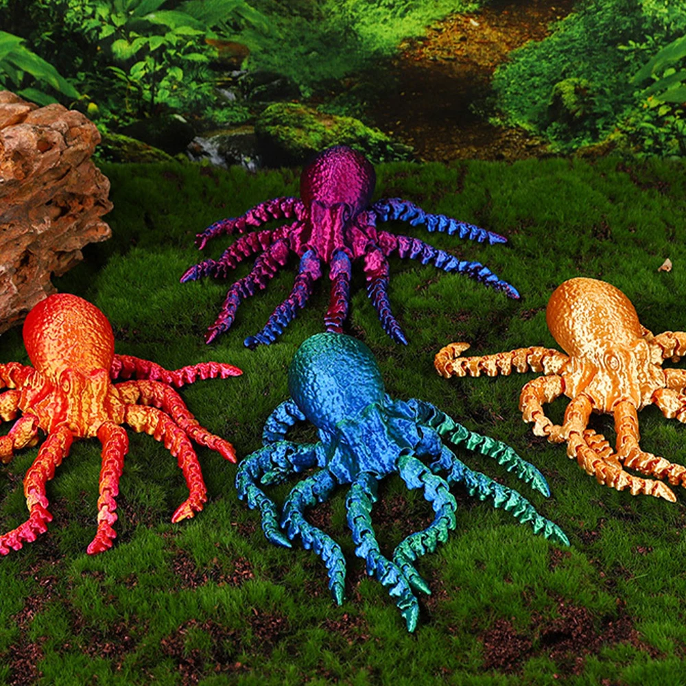 3d Geprinte Beeldjes Model Speelgoed Octopus Simulatie Dieren Multi-Jointed Vissenkom Setting Decoratieve Desktop Ornament Kids Geschenken