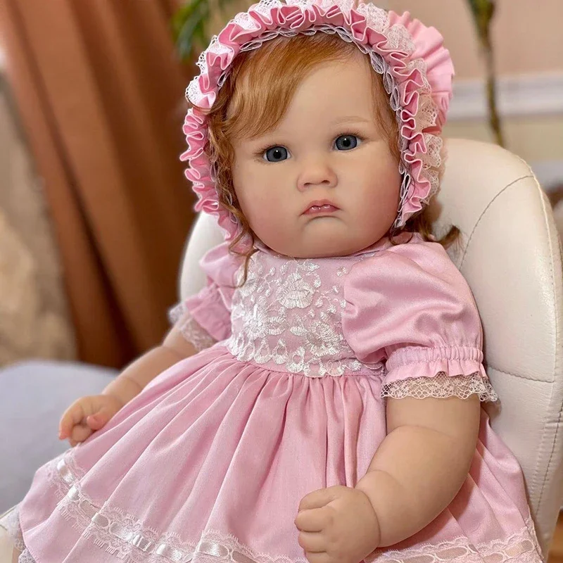 60cm avançado pintura à mão reborn criança charlotte princesa boneca com veias visíveis enraizado marrom longo cabelo encaracolado para presentes do bebê