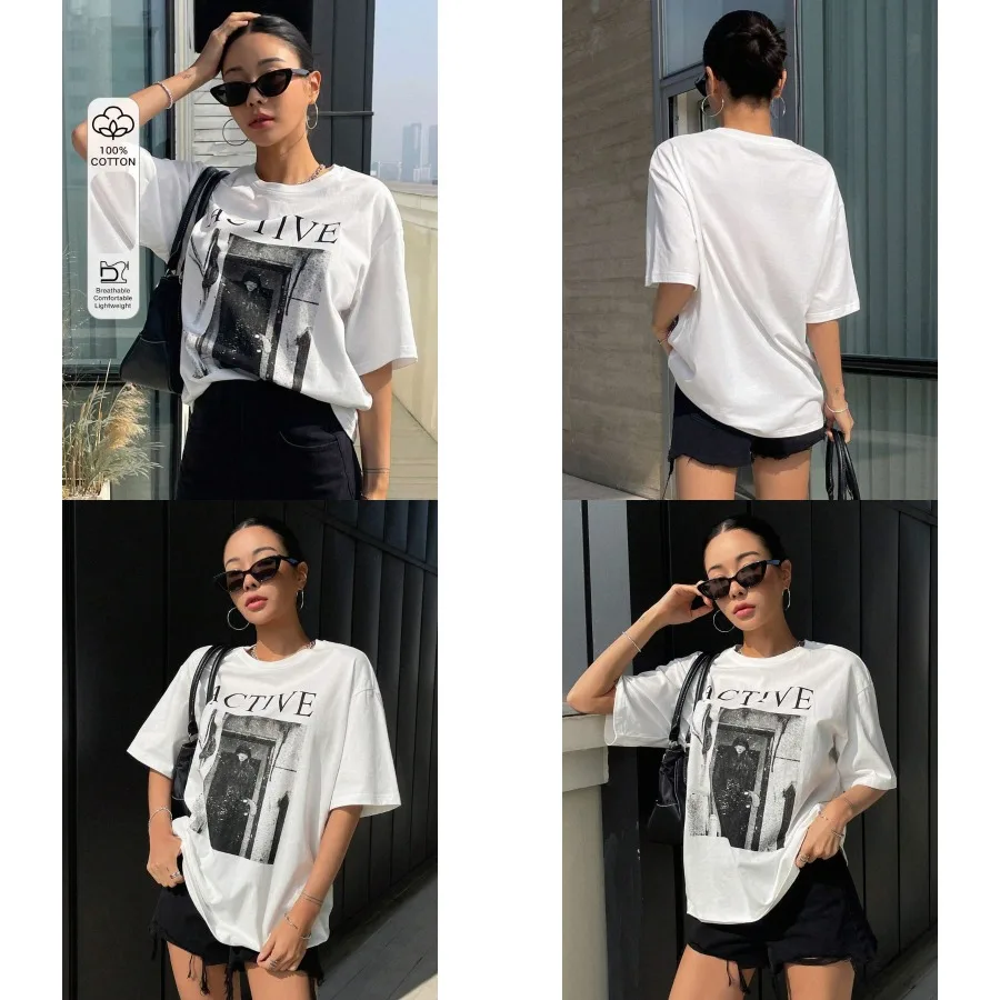 

【New style】DAZY Figure and Letter Graphic Drop Shoulder Tee Oversized T-Shirt Preppy Tops