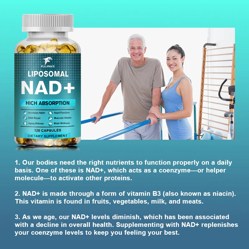 NAD suplemento Liposomal NAD +, defensa contra el envejecimiento, energía celular, función cardíaca y cerebral, longevidad, 120 cápsulas