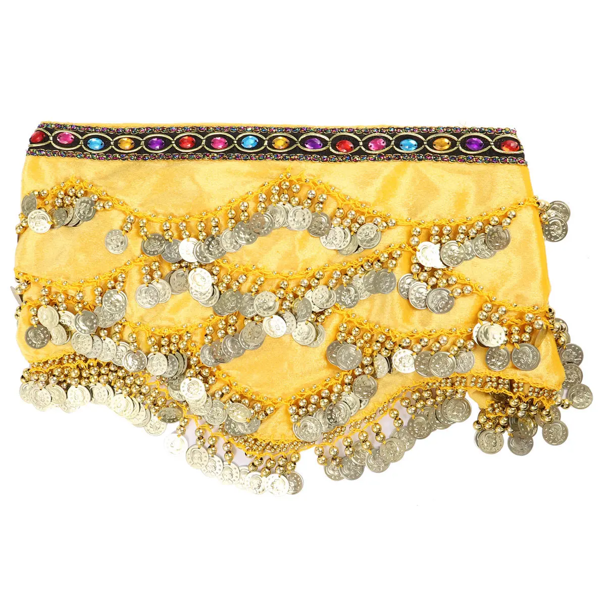 1 pc Women'S Belly Dance Hip Scarf Wrap Shiny Waist Skirt Lightweight Elegant Accessory Yellow