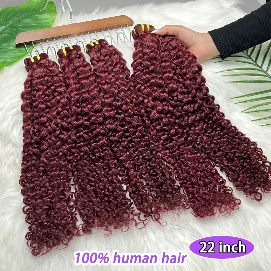 

Пучки волос с глубокими кудрями # Натуральные волосы 99J цвета бургунди, 100 грамм, двойная трессировка, 100% вьетнамские необработанные девственные волосы для наращивания