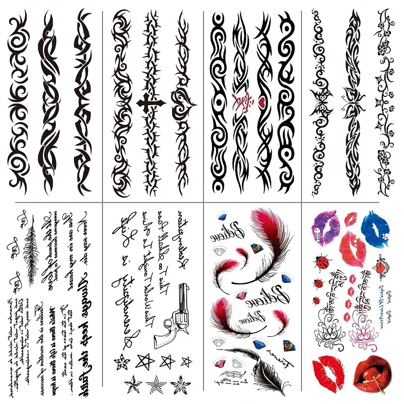 Waterproof Temporary Tattoo Sticker English Feather Red Lip Totem Arm Simulated Tattoo Sticker Body Art Flash Tattoo Men Women