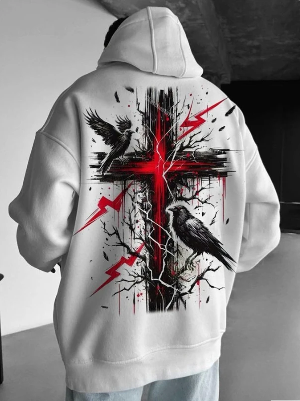 

Men's Clothing Vintage Gothic Totem Printed Oversized Hoodie Sweatshirt Women Long Sleeve Y2k Clothes Autumn Sweater Cotton Tops
