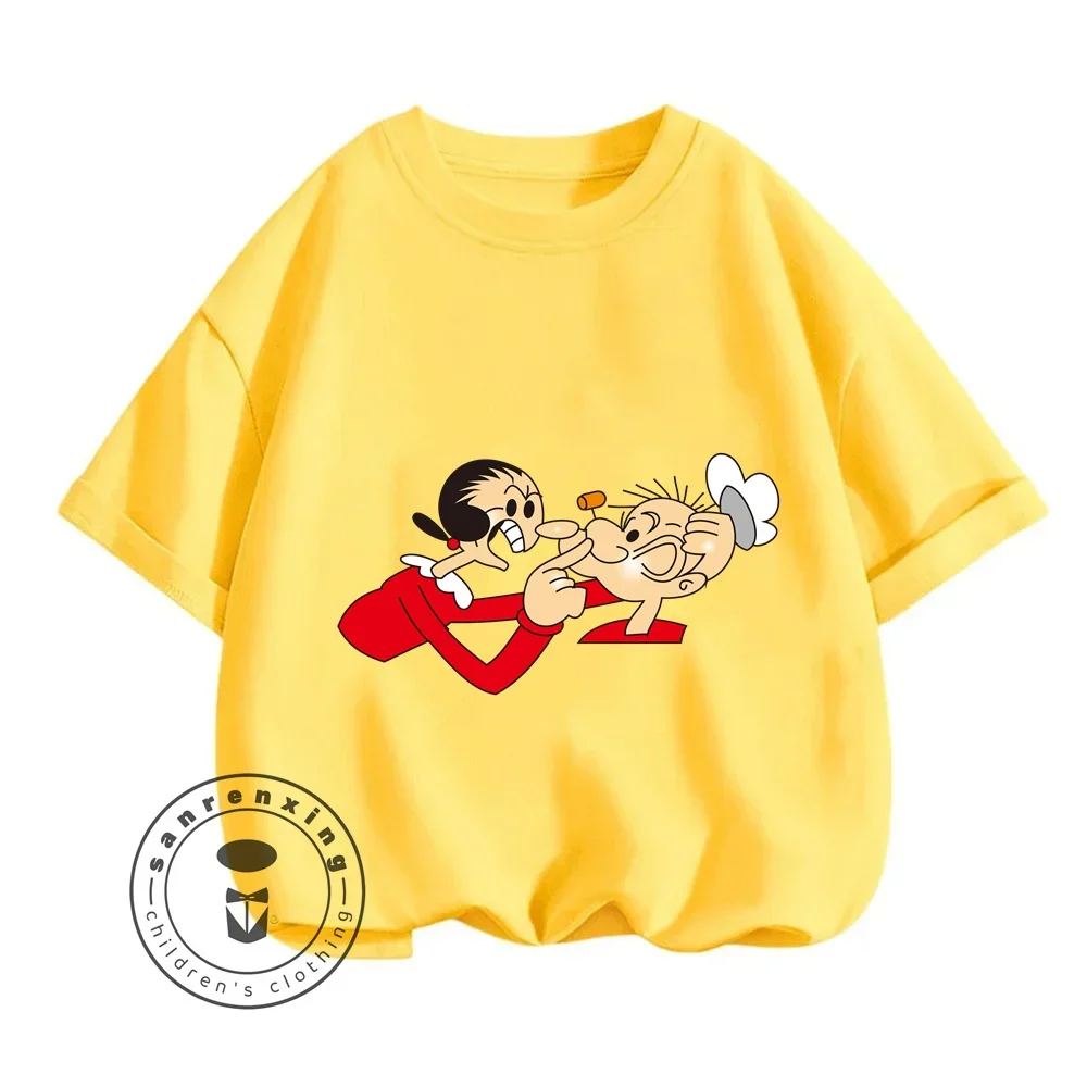 Adventure-Ready Popeye the Sailor Cartoon T-Shirts Solid Colors for Easy Mix Match Ideal for Energetic Kids Made with Love Care