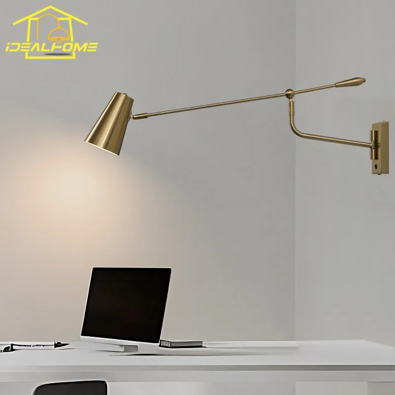 Designer Long Pole Swing Arm Black/Gold Wall Lamp LED E27 Foldable Adjustable Wall Mounted Living Room Sofa Dining Table Study