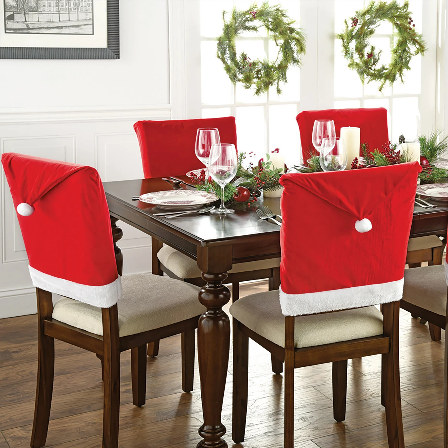 2/4/6/8pcs Christmas Chair Covers Red Santa Hat Non-woven Chair Back Cover Table Decoration Xmas Dining Restaurant Home Decor