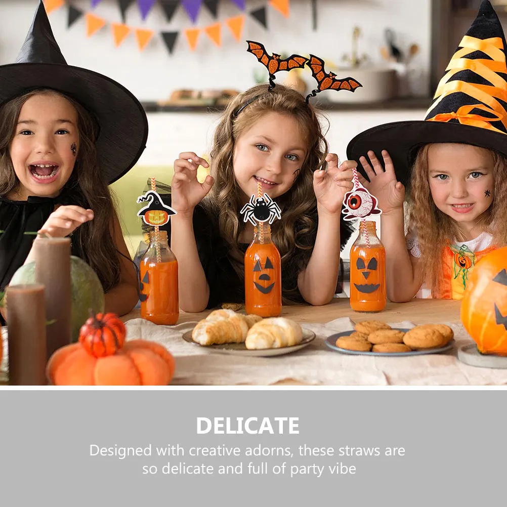 

1Set Halloween Themed Paper Drinking Straws Strong Long Enough Party Juice Beverage Straws Decorative Supplies for Home Bar Use