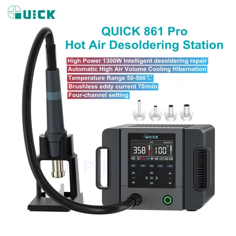 QUICK 861 Pro Hot Air Desoldering Station High Power 1300W Auto High Air Volume Cooling Hibernation FOR IC Chip Welding Repair