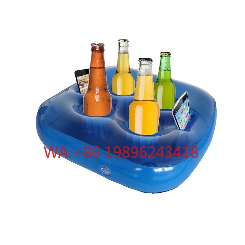 Mesa Inflable para Cerveza, Bandeja de Servicio para Piscina, Portavasos y Bebidas, Azul, con Logotipo Personalizado, 6 Orificios, Portavasos Flotante Inflable