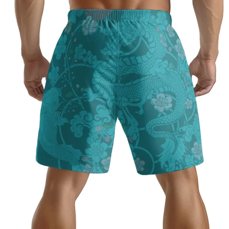 Koi Print Men's Drawstring Waist Shorts Quick Dry Polyester Breathable Beach Shorts Casual Sport Shorts