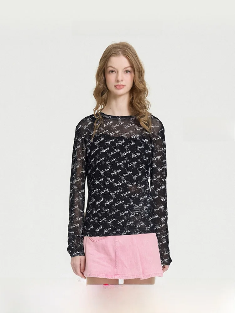 

Модная женская футболка с круглым вырезом и длинными рукавами NOISY TEDDY25, летняя новинка, с принтом, оверсайз, удобная, из смесового полиэстера